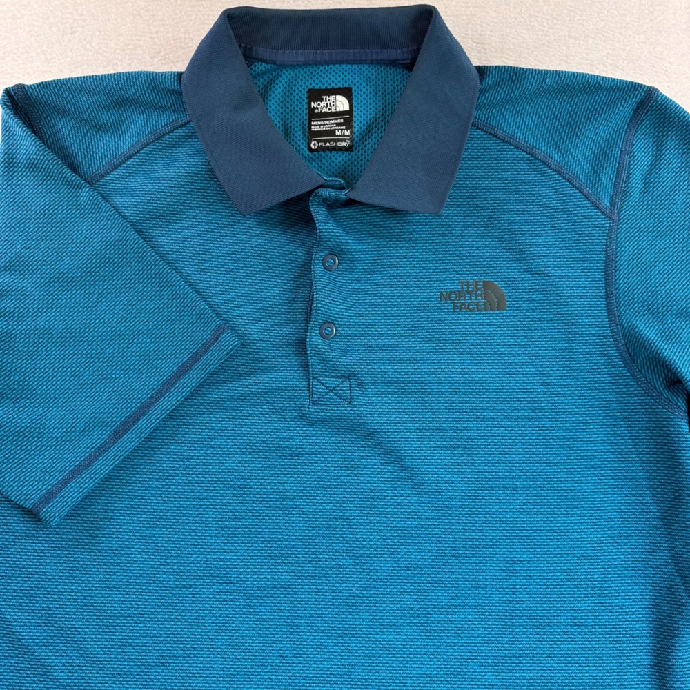 The North Face Mens FlashDry Polo Shirt Teal Blue Stripe M